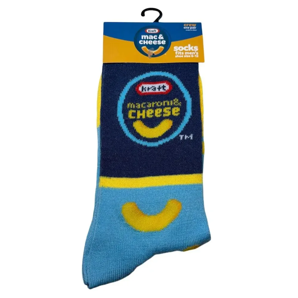 Kraft Mac & Cheese Men's Novelty Crew Socks Blue 1 Pair Shoe Size 6-12